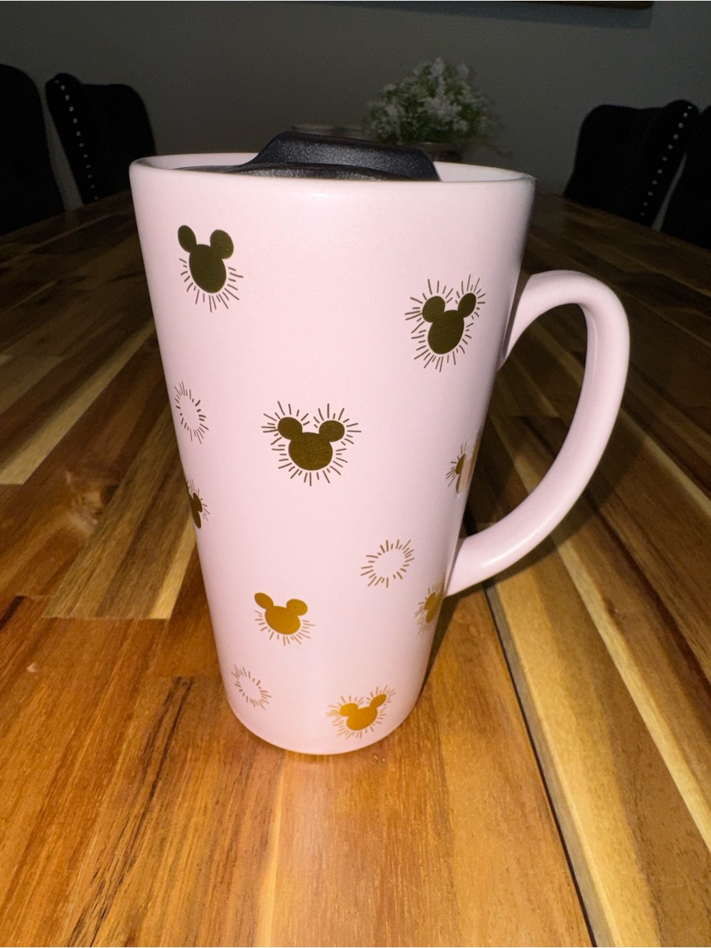 Disney Mickey Mouse Pink & Gold Ceramic Travel Mug 20oz with Lid